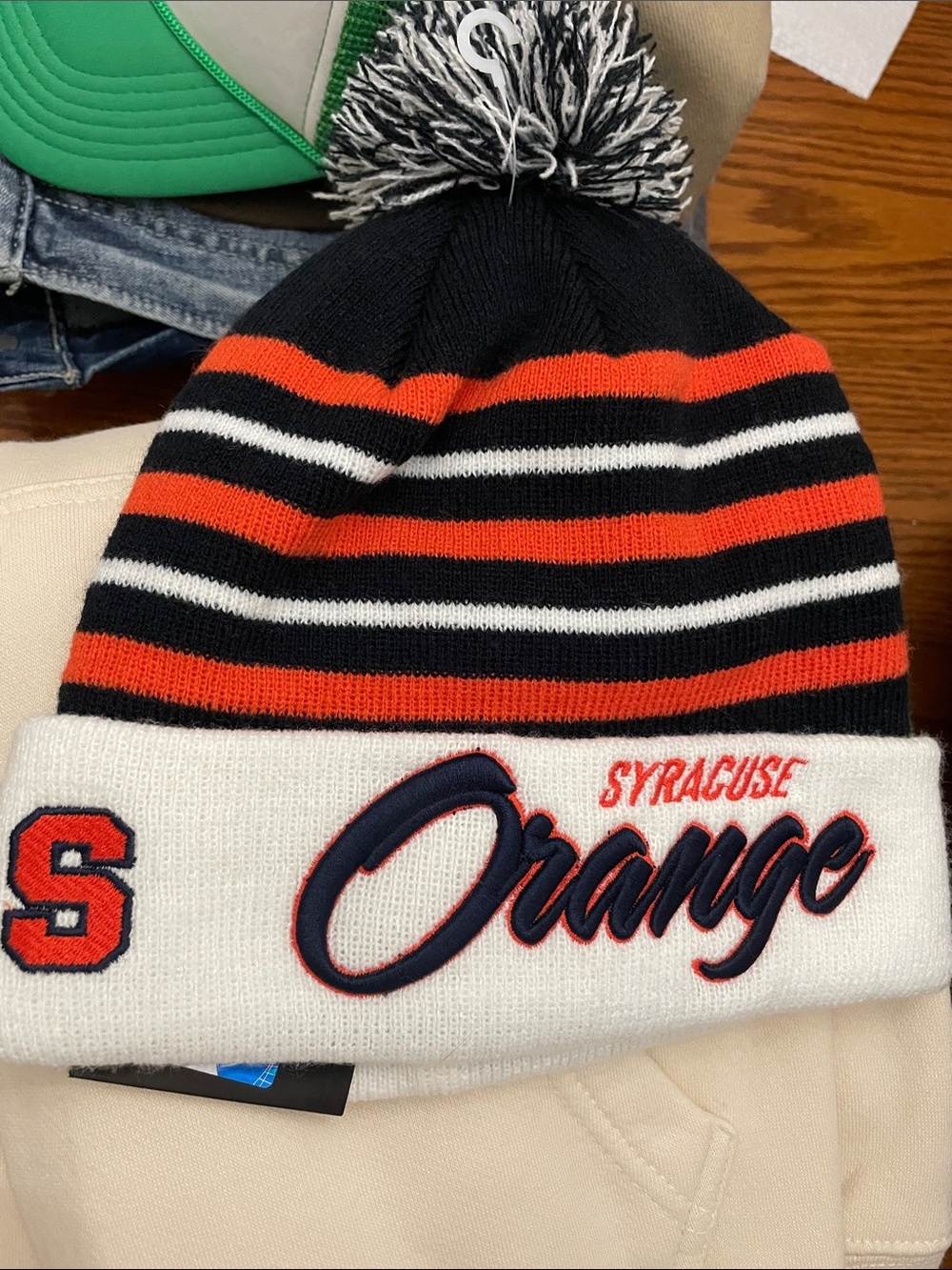 New Syracuse Orange Pom Beanie - Navy, Orange & White